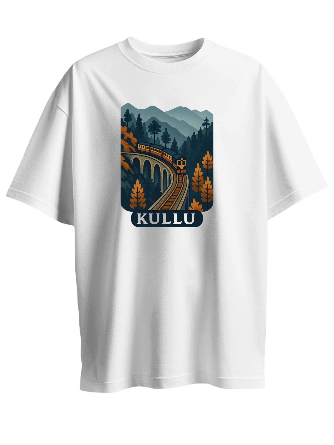 Roads to India® Pure Cotton Regular, Oversized Travel t-shirt for Men - Kullu - Unisex Round Neck Printed Casual fit Drop Shoulder 180-220 GSM | S - 5XL | White