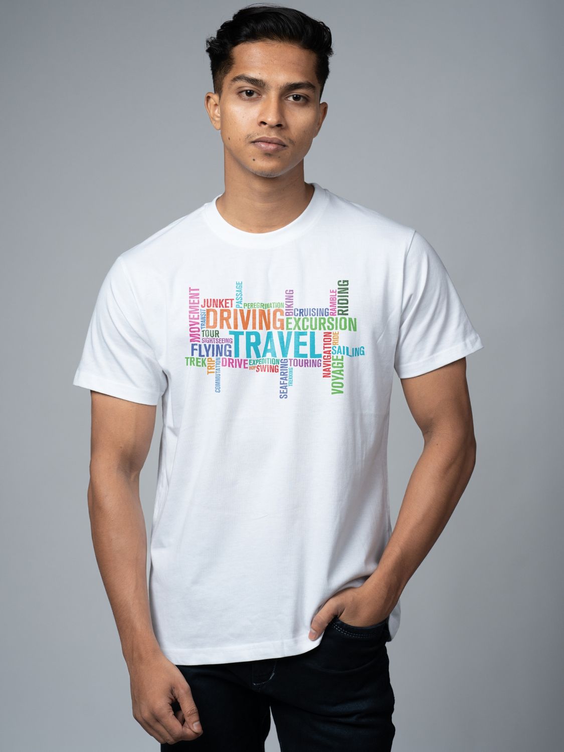Roads to India® Cotton T-Shirt for Men – Travel Typography Graphic Print Tee | Half Sleeve Round Neck | Unisex Regular Fit | 180 GSM | White, Black | S to 5XL