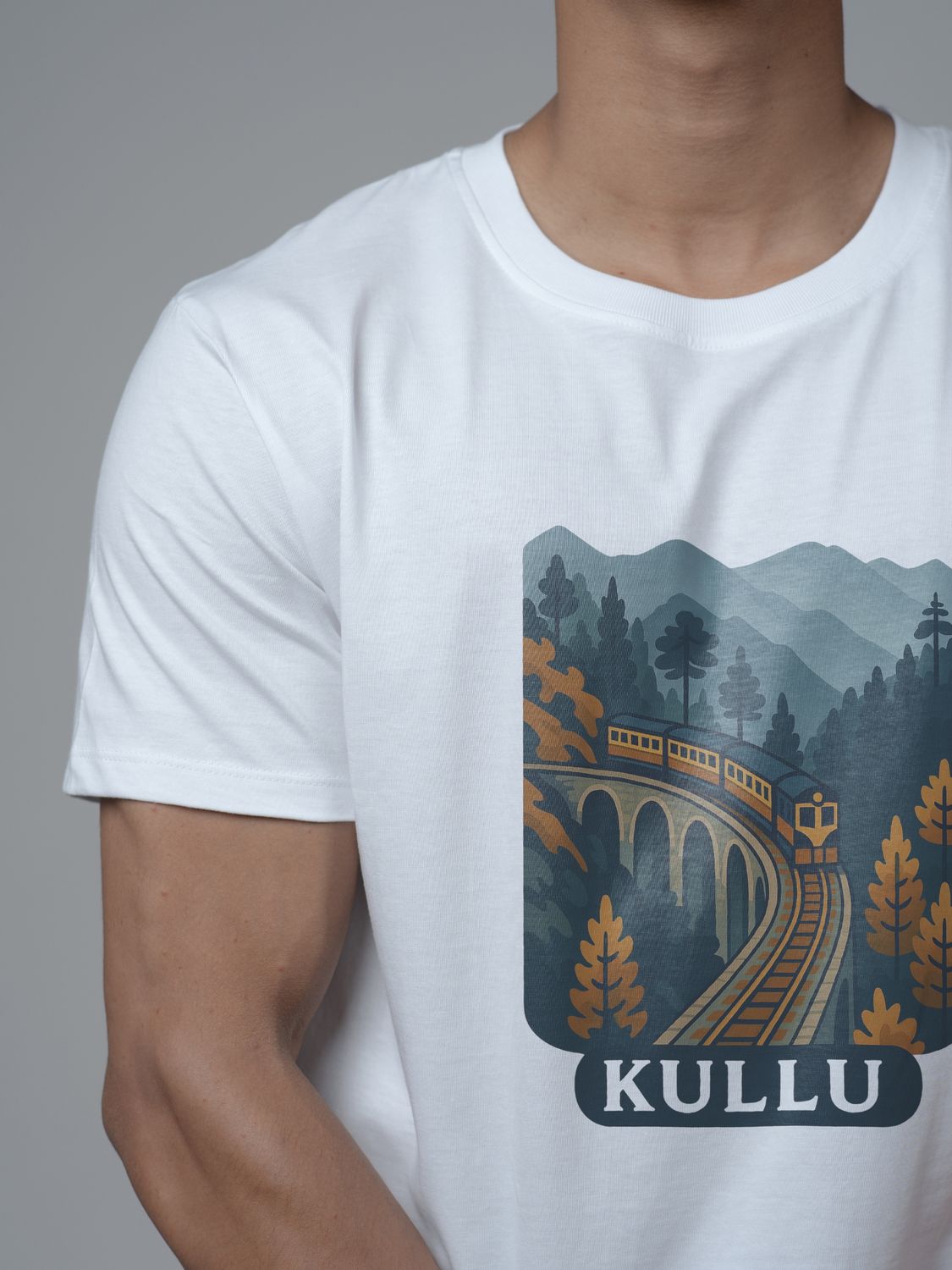 Roads to India® Pure Cotton Regular, Oversized Travel t-shirt for Men - Kullu - Unisex Round Neck Printed Casual fit Drop Shoulder 180-220 GSM | S - 5XL | White