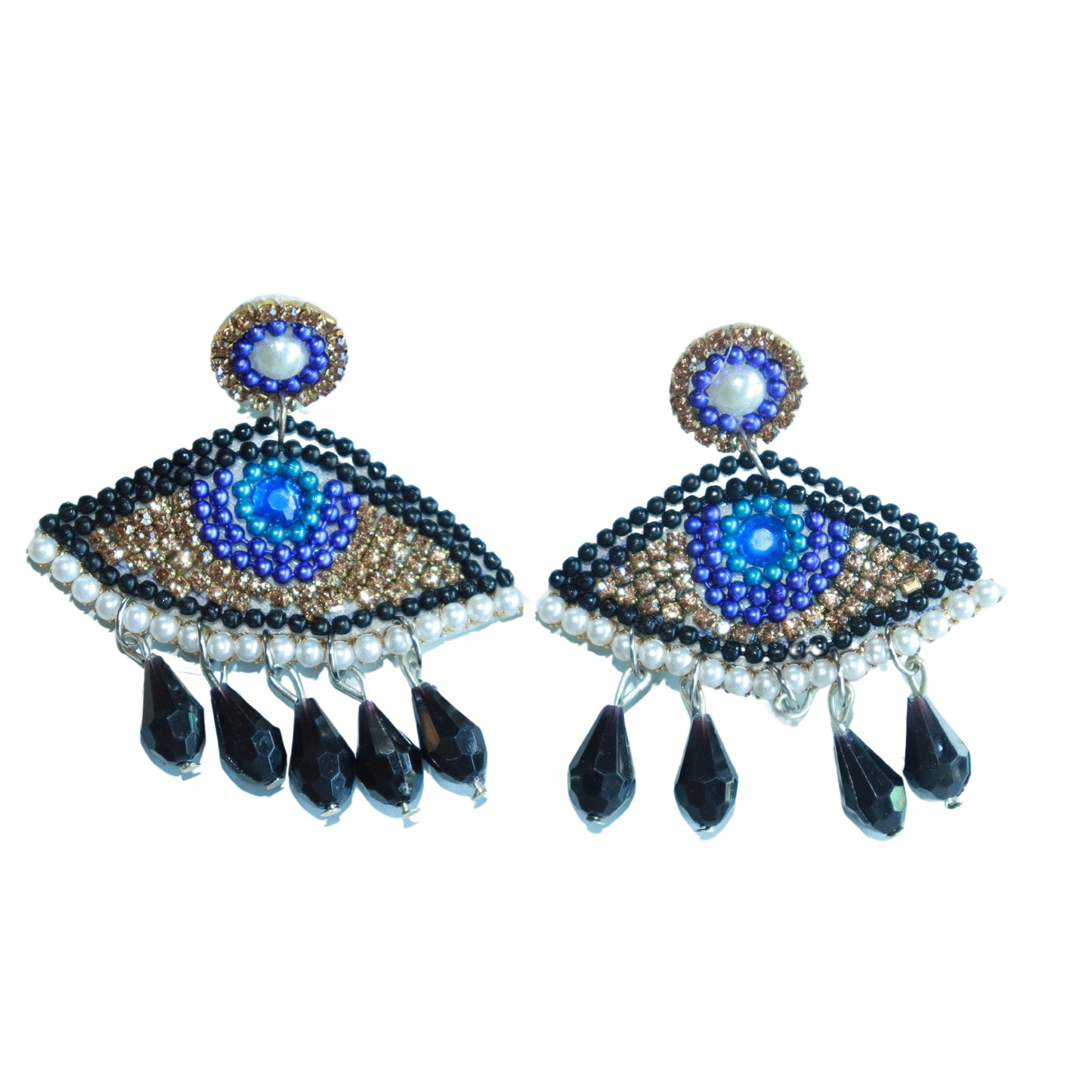 Roads To India Evil Eye Beaded Embroidery Earrings for Girls & Women - Premium Fusion Look - Handmade Earrings