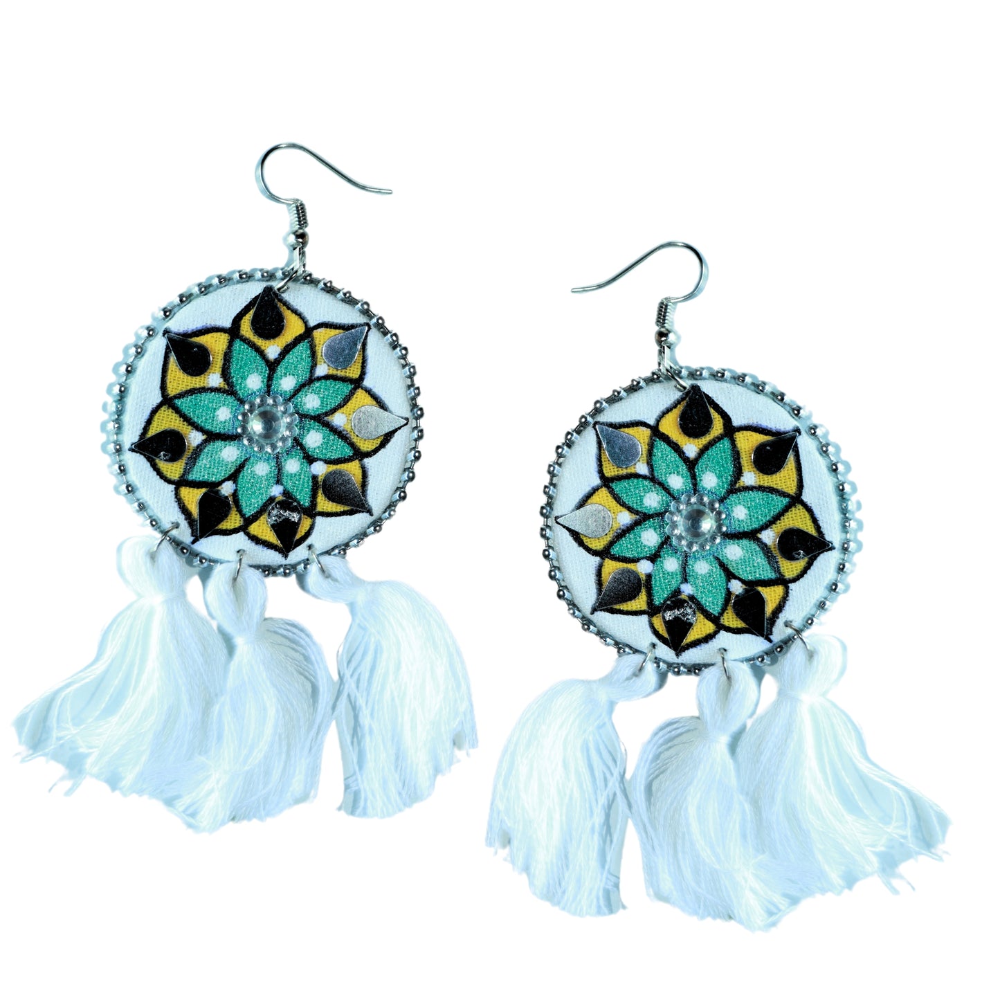 Roads To India Earrings for Women Big Hoop Dangle - Hand painted mandala - Handmade Earring