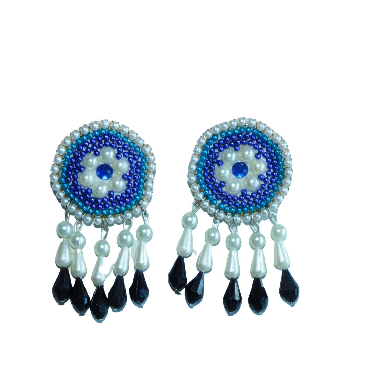 Roads To India - Floral Designed Studs  Beaded earrings - Handmade Earrings