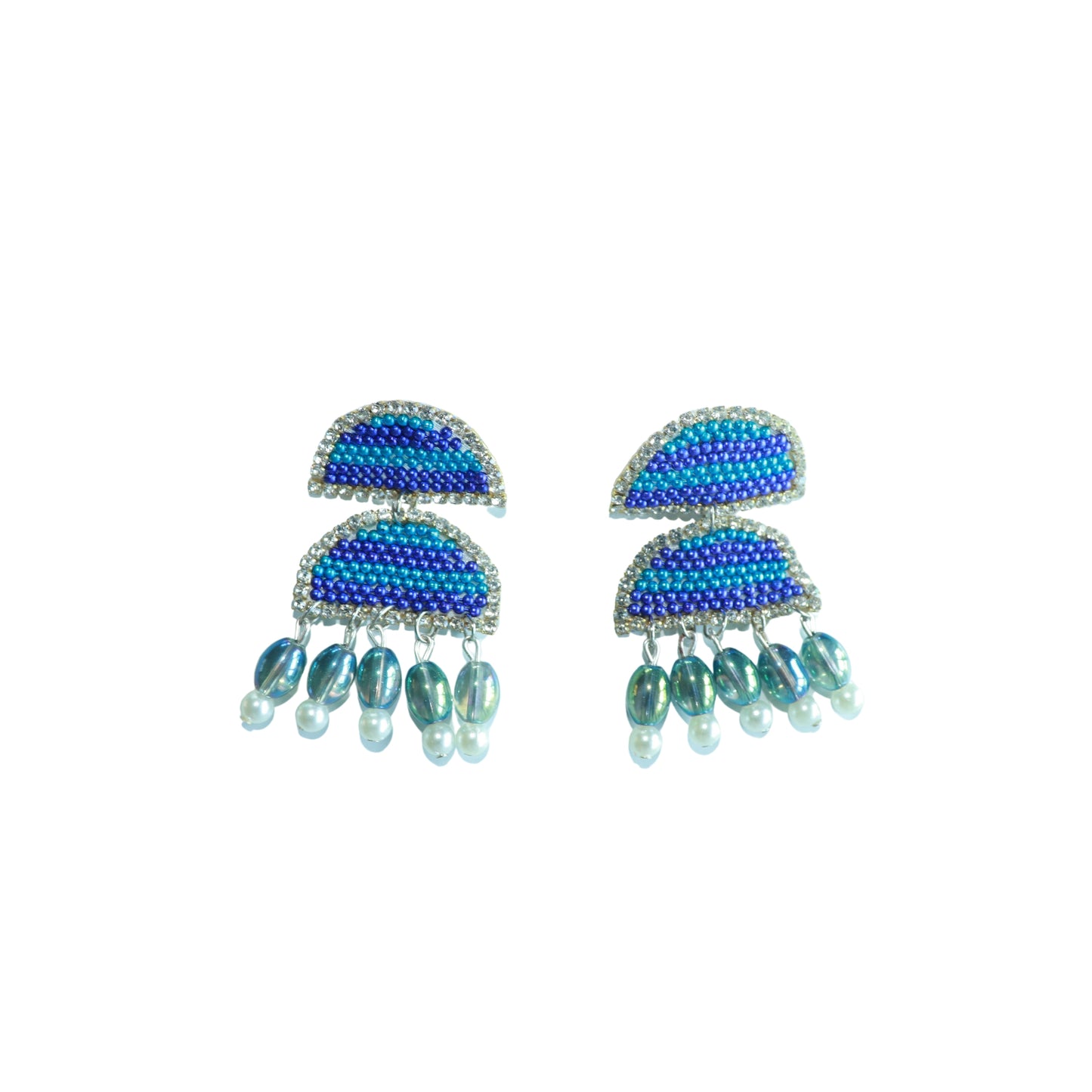 Roads To India Beads Embroidered Embellished Studs Drops Danglers - Handmade Earrings