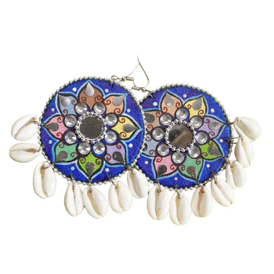 Roada To India - Seashell Hand Painted Stud Circle Earrings for Girls & Women - Mandala Art - Handmade Earrings