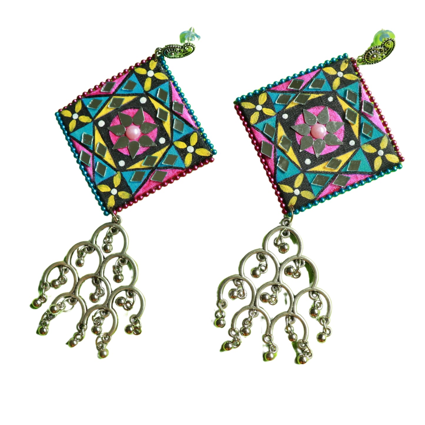 Roads To India - Mandala Art Handpainted Earrings With Gold Plated Metal - Handmade earring