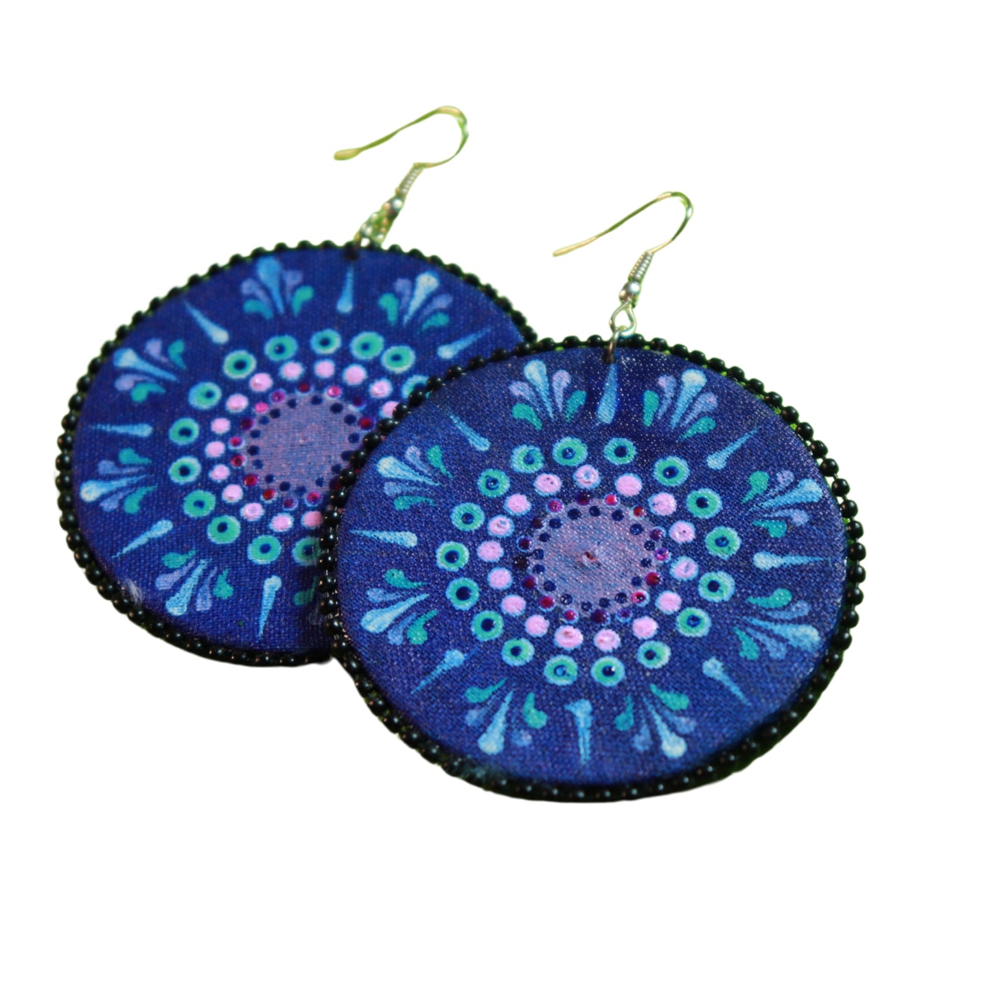 Roads To India - Round Mandala Art Handpainted Earrings With Gold Plated Metal - Handmade earring