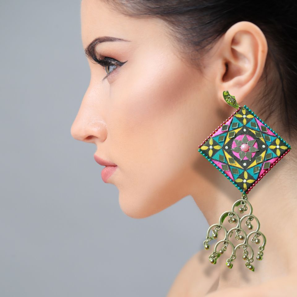 Roads To India - Mandala Art Handpainted Earrings With Gold Plated Metal - Handmade earring