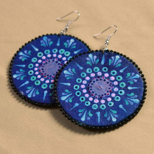 Roads To India - Round Mandala Art Handpainted Earrings With Gold Plated Metal - Handmade earring