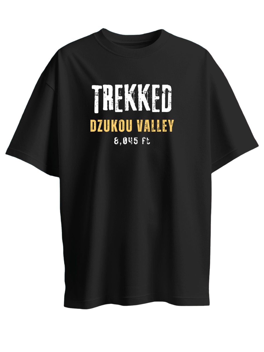 Roads to India® Men's Cotton Trekking T-Shirt – Trekked Dzukou Valley Graphic Tee | Unisex Fit (Regular & Oversized) | 180/220 GSM | Half Sleeve, Round Neck | S–5XL | Black, Navy Blue
