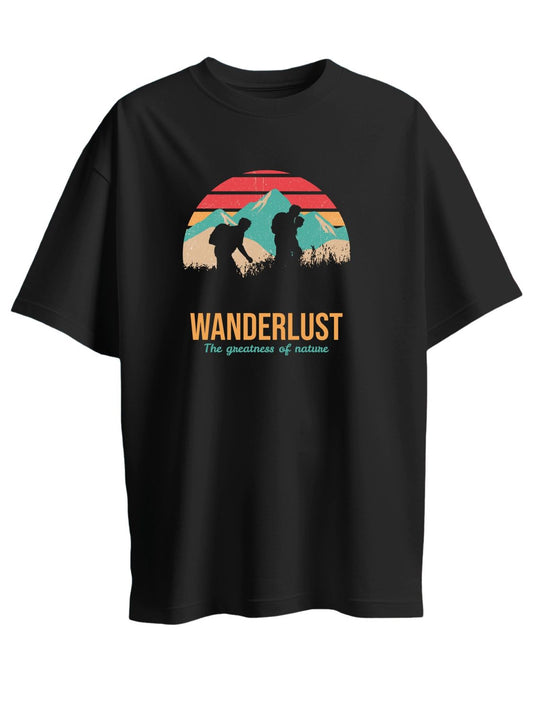 Roads to India® Cotton T-Shirt for Men and Women – WANDERLUST Graphic Print Tee | Half Sleeve Round Neck | Unisex Regular & Oversized Fit | 180/220 GSM | Black, Navy Blue | S to 5XL