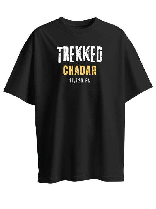 Roads to India® Men's Cotton Trekking T-Shirt – Trekked Chadar Graphic Tee | Unisex Fit (Regular & Oversized) | 180/220 GSM | Half Sleeve, Round Neck | S–5XL | Black, Navy Blue
