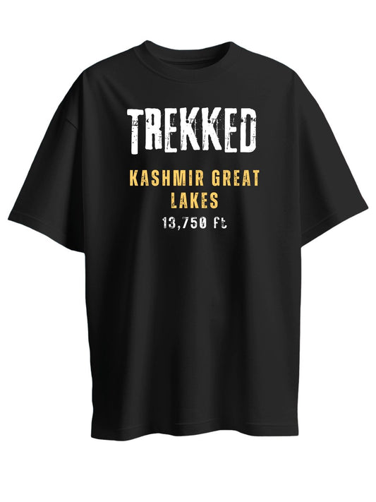 Roads to India® T-Shirt for Men – 100% Cotton Trekked Kashmir Great Lake Half Sleeve Round Neck Graphic Print Tee | Unisex Regular & Oversized Fit | 180/220 GSM | S–5XL | Black, Navy