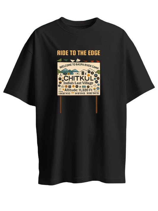 Roads to India® Pure Cotton Regular, Oversized Travel t-shirt for Men - Chitkul Ride - Unisex Round Neck Printed Casual fit Drop Shoulder 180-220 GSM | S - 5XL | Black