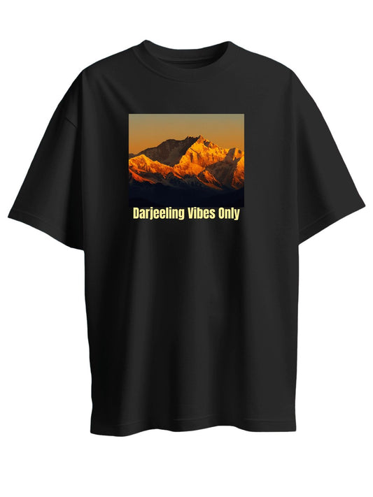 Roads to India® Pure Cotton Regular, Oversized Travel t-shirt for Men - Darjeeling - Unisex Round Neck Printed Casual fit Drop Shoulder 180-220 GSM | S - 5XL | Black