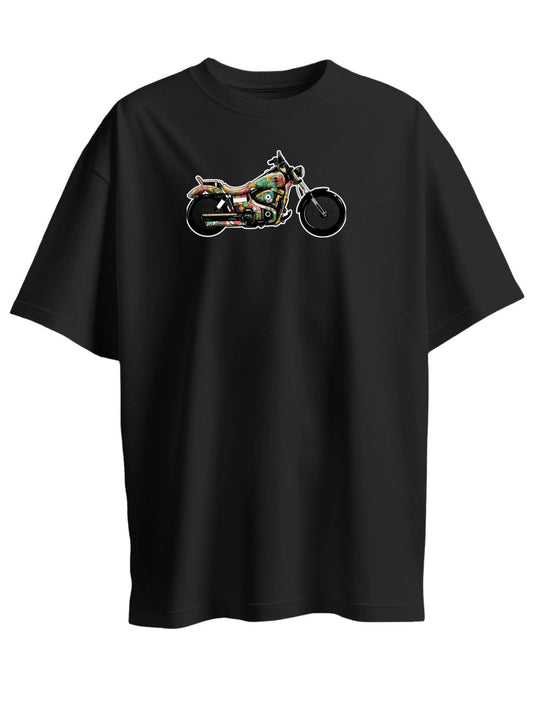 Roads to India® T-Shirt for Men – 100% Cotton Motorcycle Doodle Half Sleeve Round Neck Graphic Print Tee | Regular & Oversized Fit | 180/220 GSM | S–5XL | Navy Blue, Black