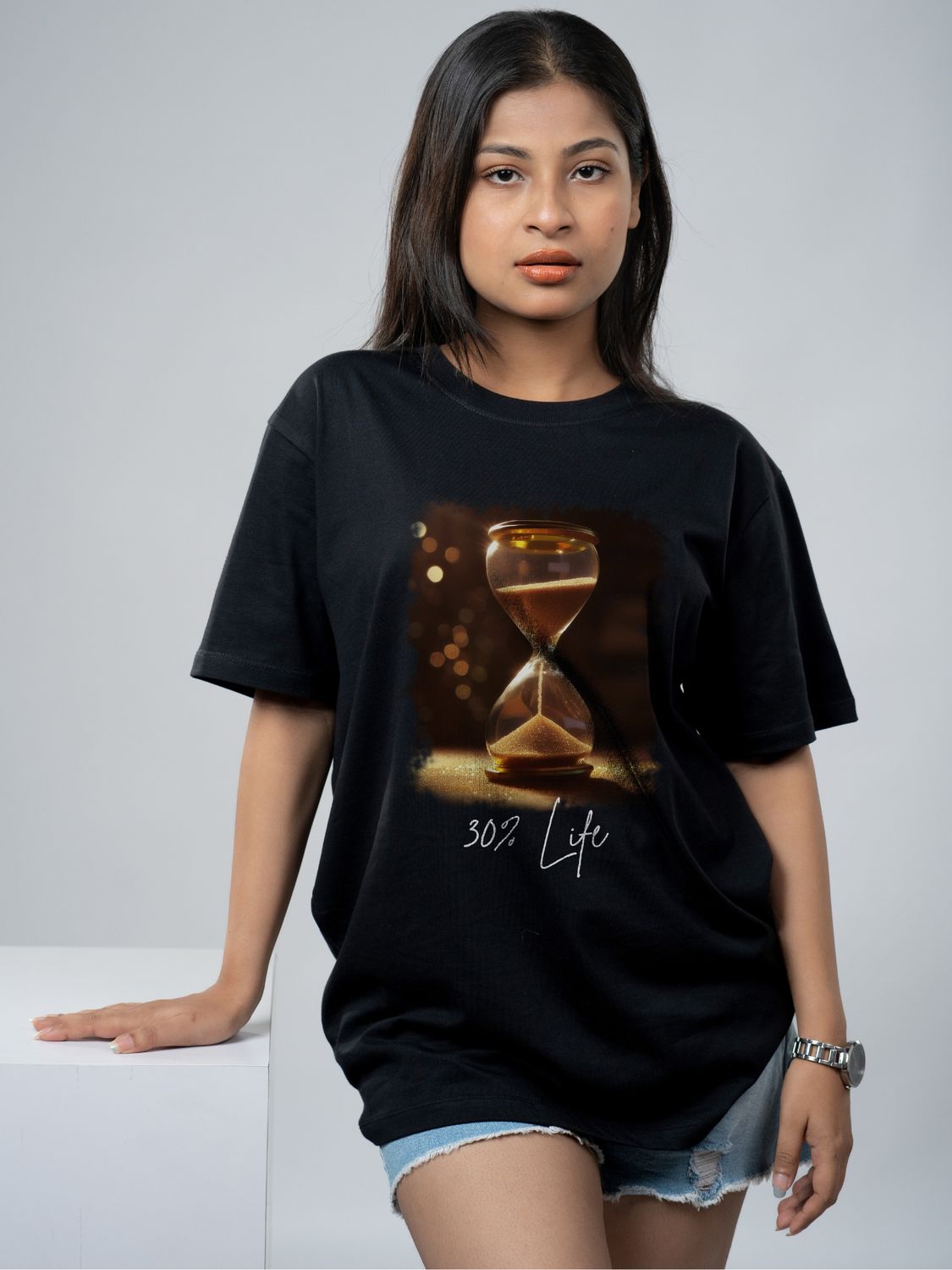 Roads to India® Men's Pure Cotton Casual T-Shirt – Life Percentage Hour Glass Graphic Tee | Unisex Fit (Regular & Oversized) | 180/220 GSM | Half Sleeve, Round Neck | S–5XL | Black, Navy Blue