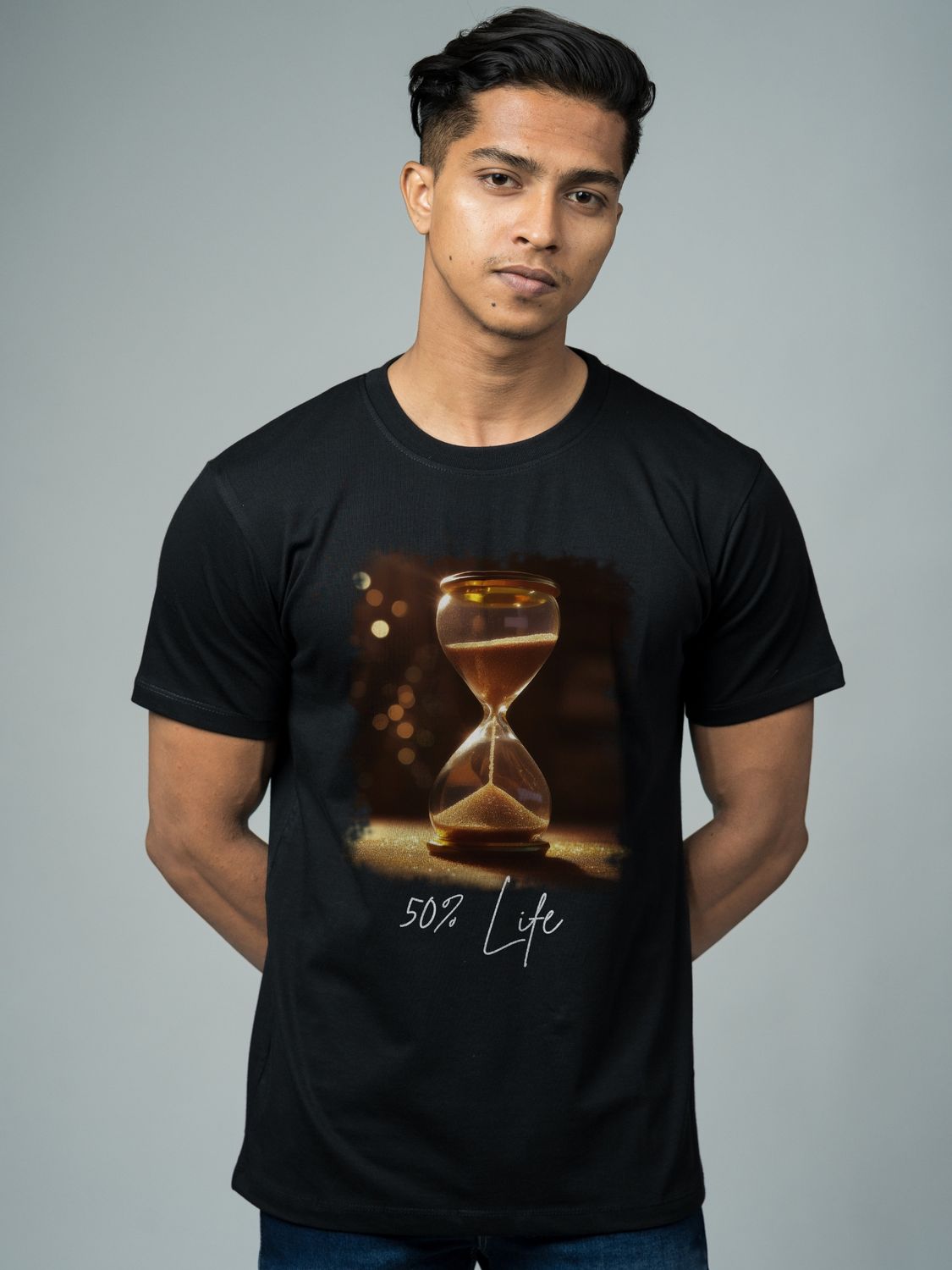 Roads to India® Men's Pure Cotton Casual T-Shirt – Life Percentage Hour Glass Graphic Tee | Unisex Fit (Regular & Oversized) | 180/220 GSM | Half Sleeve, Round Neck | S–5XL | Black, Navy Blue