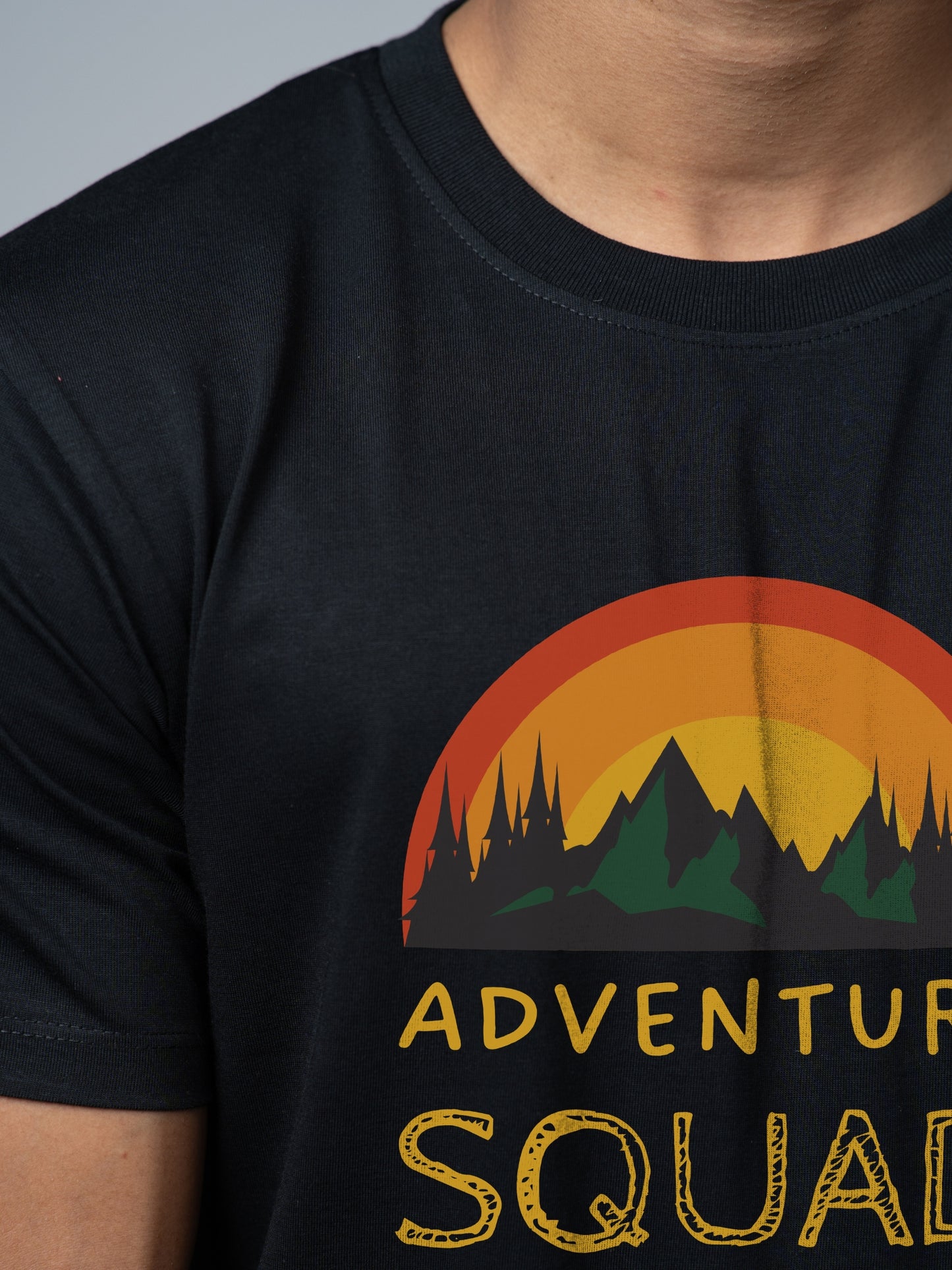 Roads to India® Cotton T-Shirt for Men – Adventure Squad Graphic Print Tee | Half Sleeve Round Neck | Unisex Regular Fit | 180 GSM | Black, Navy Blue, Olive, Red | S to 5XL