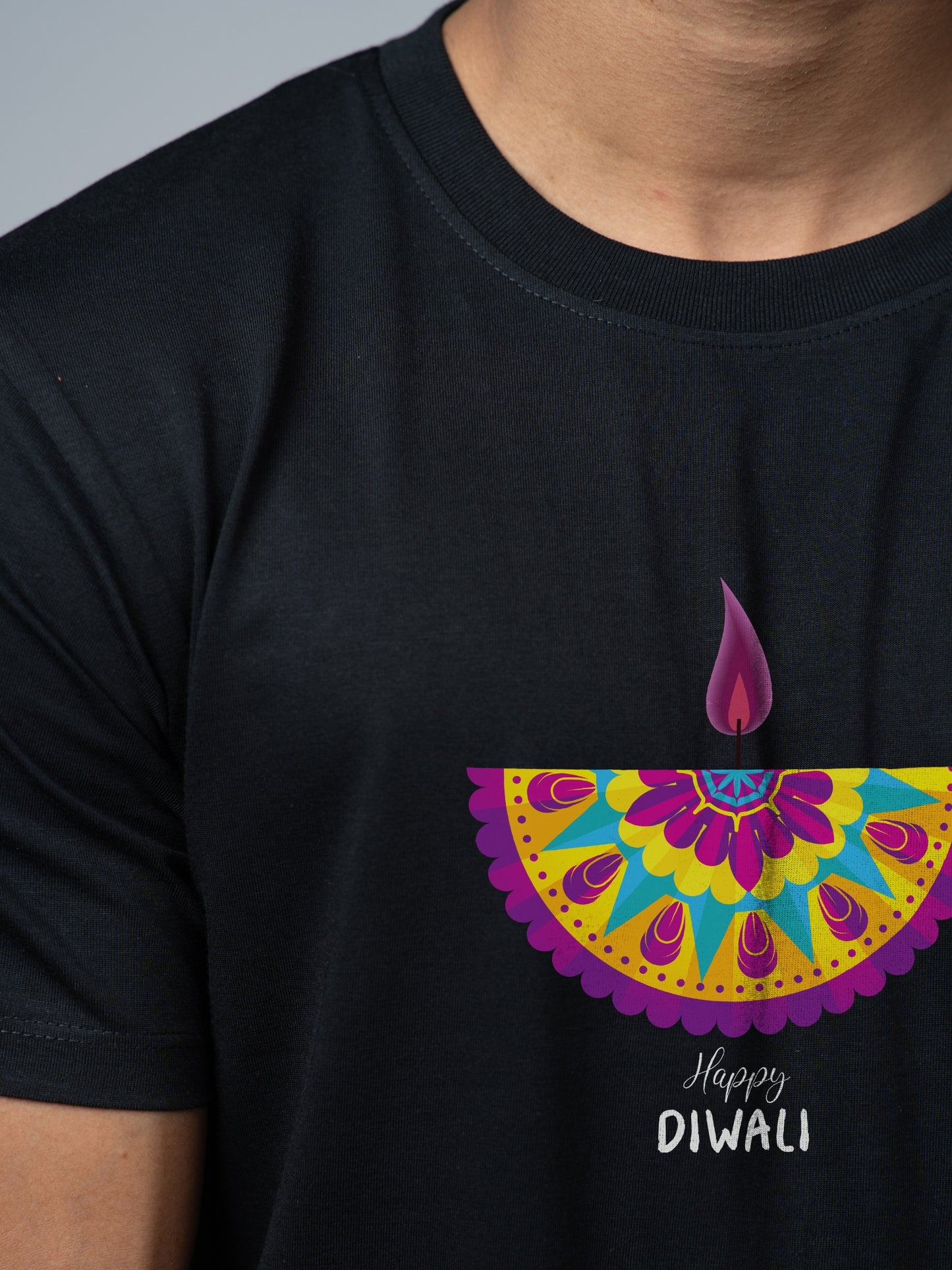 Roads to India® T-Shirt for Men – 100% Cotton Diwali Half Sleeve Round Neck Graphic Print Tee | Unisex Regular & Oversized Fit | 180/220 GSM | S–5XL | Black, Navy Blue, Red, Yellow