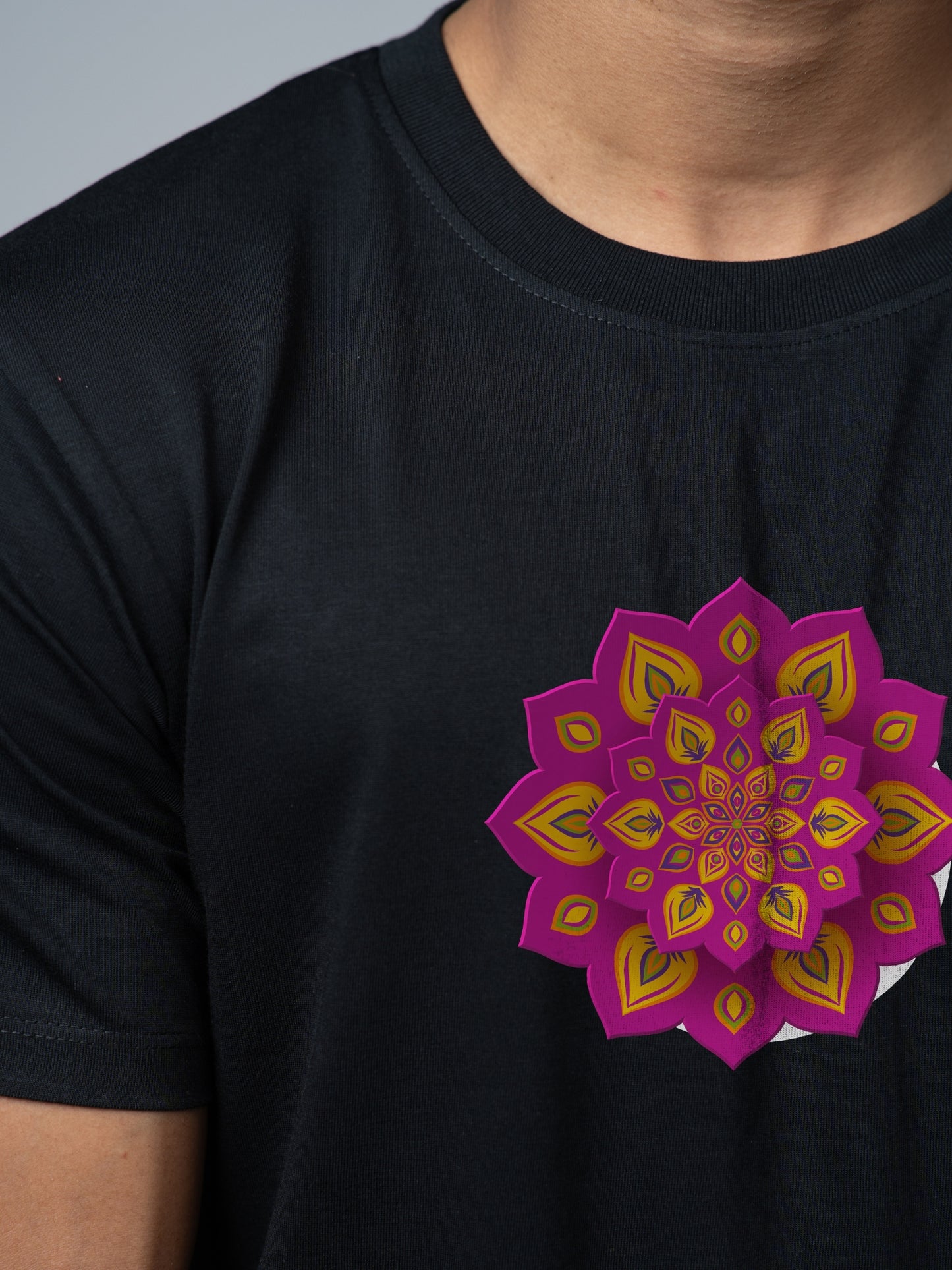 Roads to India® T-Shirt for Men – 100% Cotton Rangoli Half Sleeve Round Neck Graphic Print Tee | Unisex Regular & Oversized Fit | 180/220 GSM | S–5XL | Black, Navy Blue, Olive Green, Yellow, White