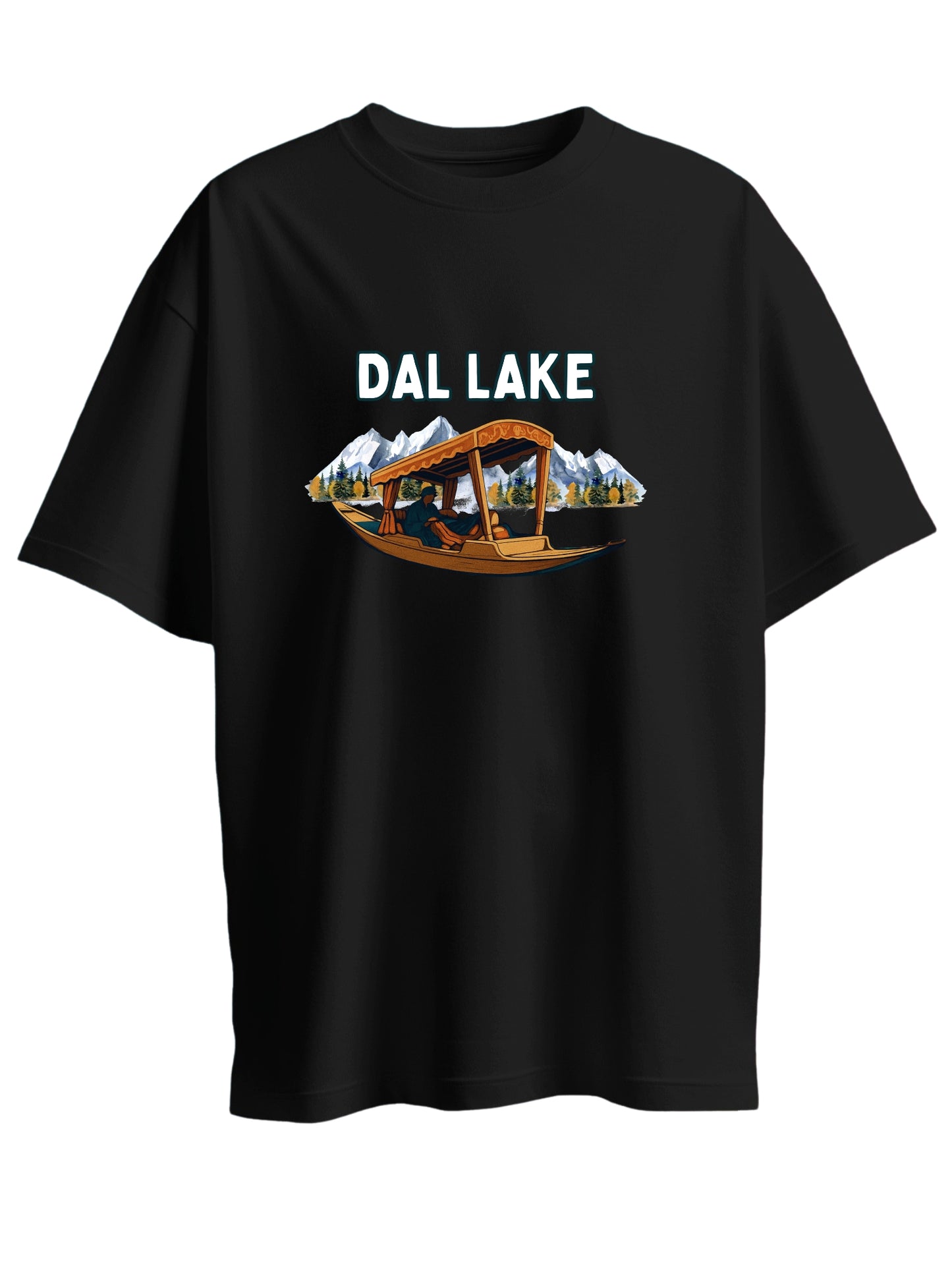 Roads to India® Pure Cotton Regular, Oversized Travel t-shirt for Men - Dal Lake - Unisex Round Neck Printed Casual fit Drop Shoulder 180-220 GSM | S - 5XL | Black, Blue, White