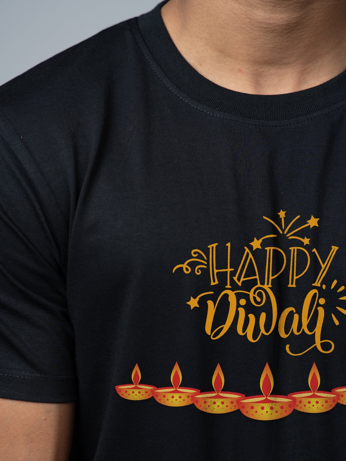 Roads to India® T-Shirt for Men – 100% Cotton Happy Diwali Half Sleeve Round Neck Graphic Print Tee | Unisex Regular & Oversized Fit | 180/220 GSM | S–5XL | Black, Navy Blue, Olive