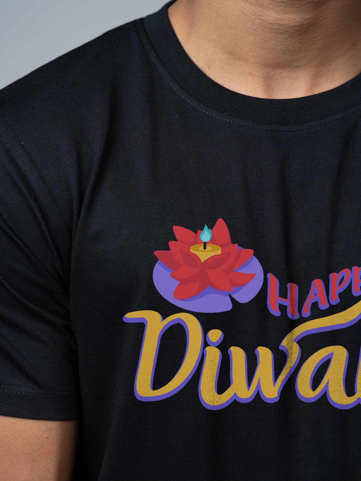 Roads to India® T-Shirt for Men – 100% Cotton Diwali Celebration Half Sleeve Round Neck Graphic Print Tee | Unisex Regular & Oversized Fit | 180/220 GSM | S–5XL | Black