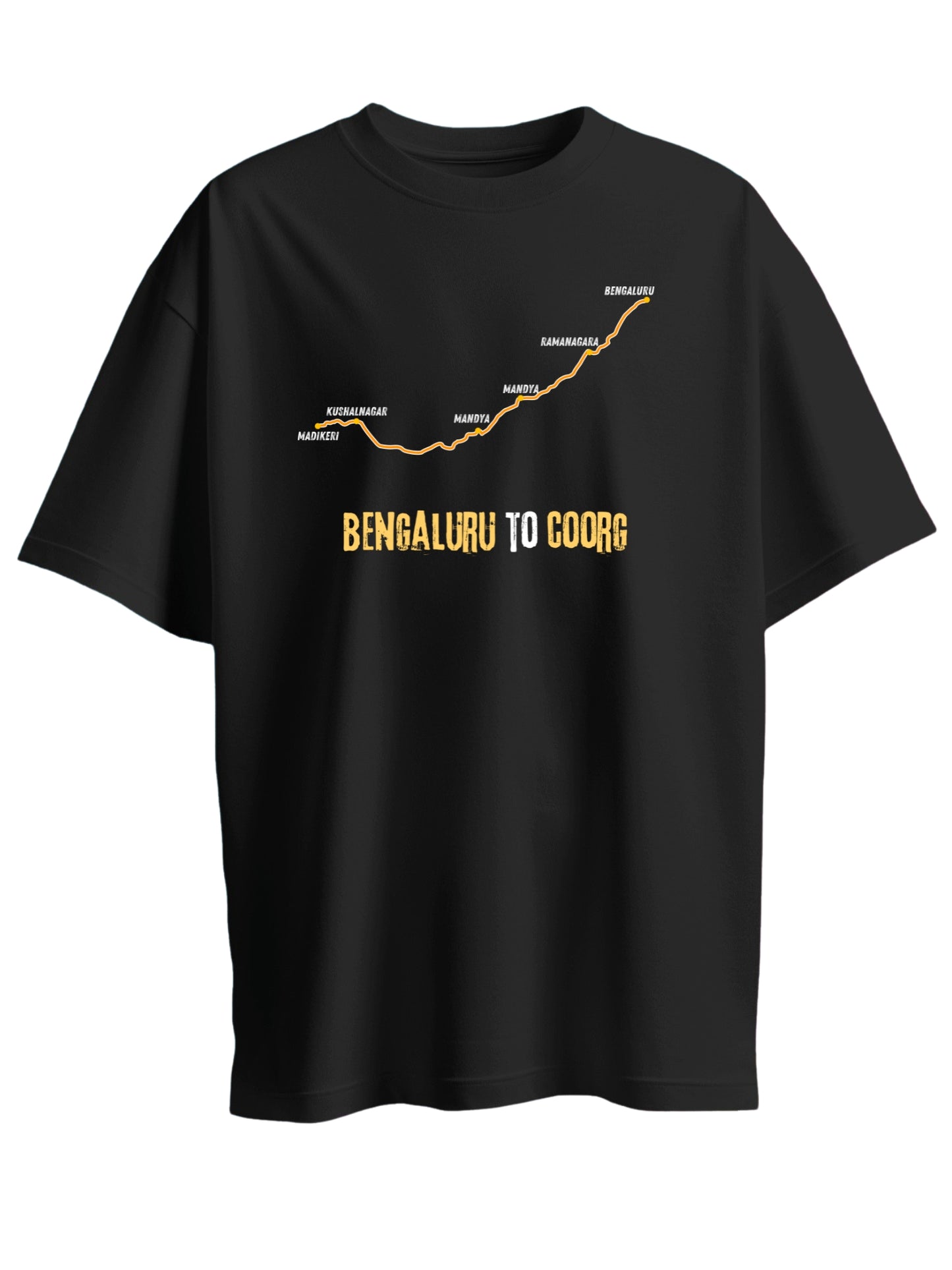Roads to India® Men's Pure Cotton Travel T-Shirt – Bengaluru to Coorg Graphic Tee | Unisex Fit (Regular & Oversized) | 180/220 GSM | Half Sleeve, Round Neck | S–5XL | Black, Navy Blue