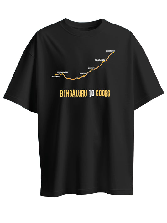 Roads to India® Men's Pure Cotton Travel T-Shirt – Bengaluru to Coorg Graphic Tee | Unisex Fit (Regular & Oversized) | 180/220 GSM | Half Sleeve, Round Neck | S–5XL | Black, Navy Blue