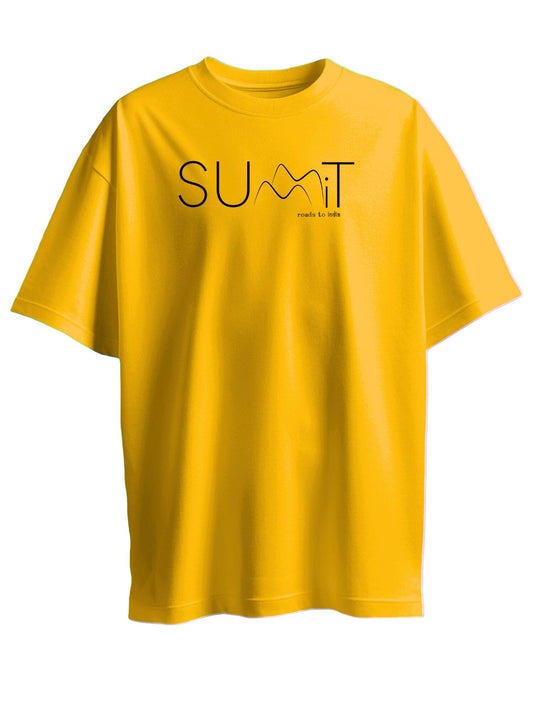 Roads to India® Men's Pure Cotton Travel T-Shirt – SUMMIT Mountain Adventure Graphic Tee | Unisex Fit (Regular & Oversized) | 180/220 GSM | Half Sleeve, Round Neck | S–5XL | White, Golden Yellow