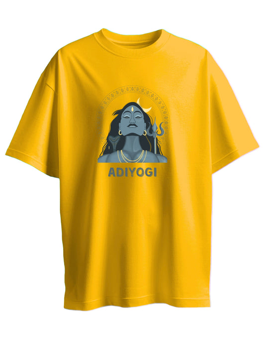 Roads to India® Cotton T-Shirt for Men – Adiyogi Graphic Print Tee | Half Sleeve Round Neck | Unisex Regular & Oversized Fit | 180/220 GSM | White, Golden Yellow | S to 5XL
