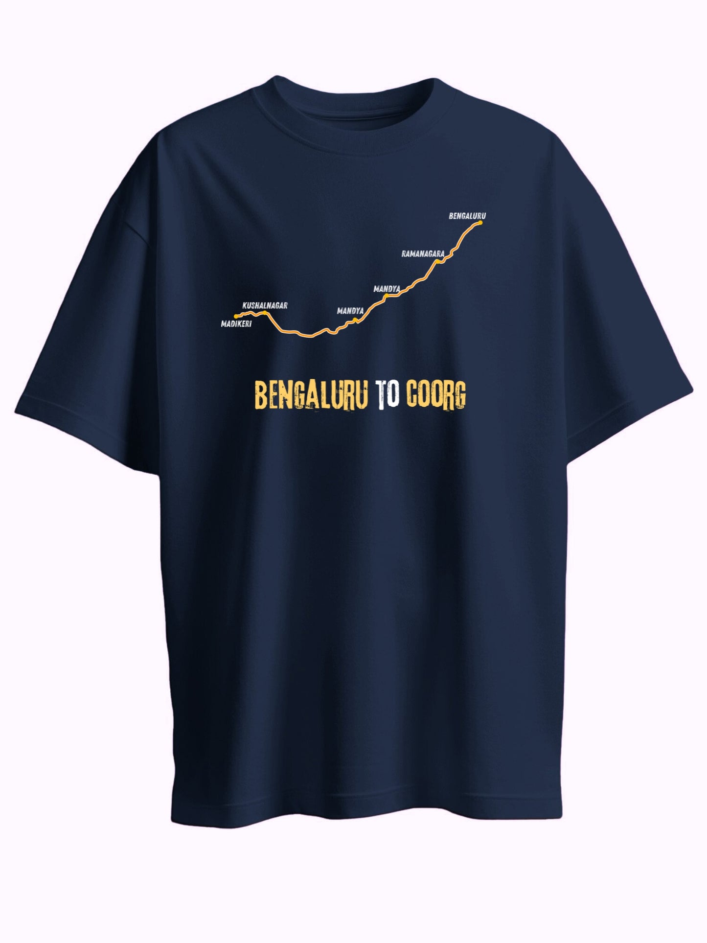 Roads to India® Men's Pure Cotton Travel T-Shirt – Bengaluru to Coorg Graphic Tee | Unisex Fit (Regular & Oversized) | 180/220 GSM | Half Sleeve, Round Neck | S–5XL | Black, Navy Blue