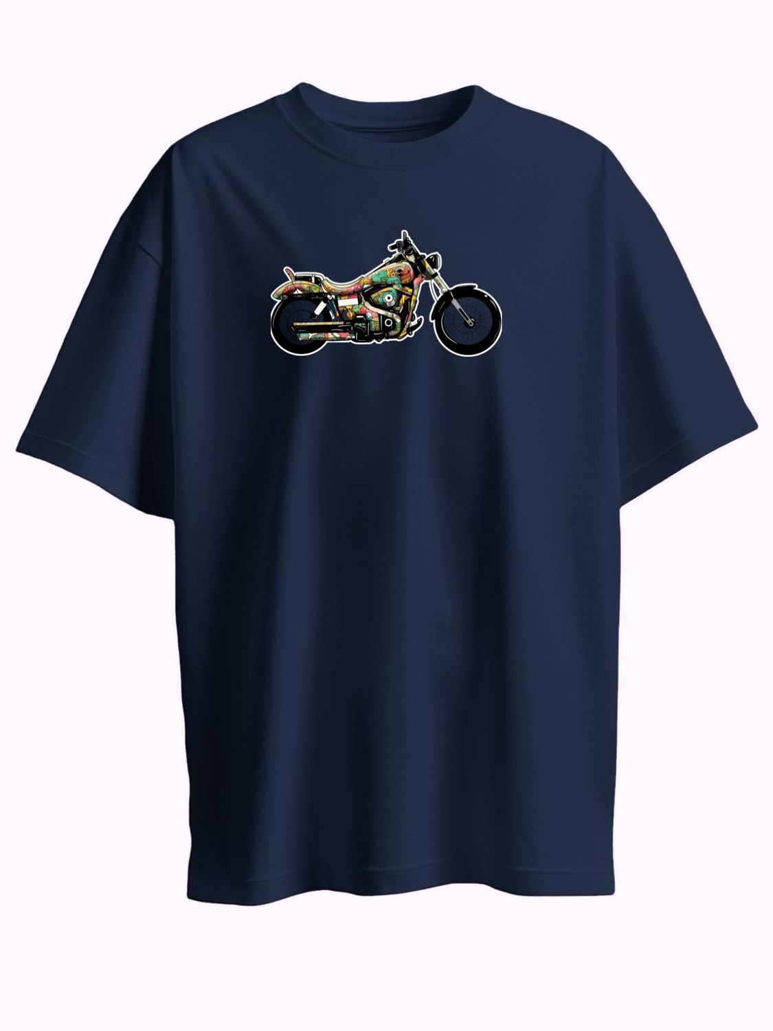 Roads to India® T-Shirt for Men – 100% Cotton Motorcycle Doodle Half Sleeve Round Neck Graphic Print Tee | Regular & Oversized Fit | 180/220 GSM | S–5XL | Navy Blue, Black