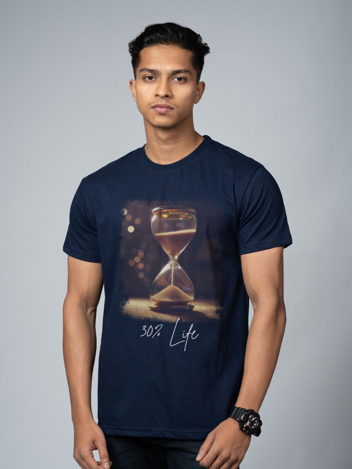 Roads to India® Men's Pure Cotton Casual T-Shirt – Life Percentage Hour Glass Graphic Tee | Unisex Fit (Regular & Oversized) | 180/220 GSM | Half Sleeve, Round Neck | S–5XL | Black, Navy Blue