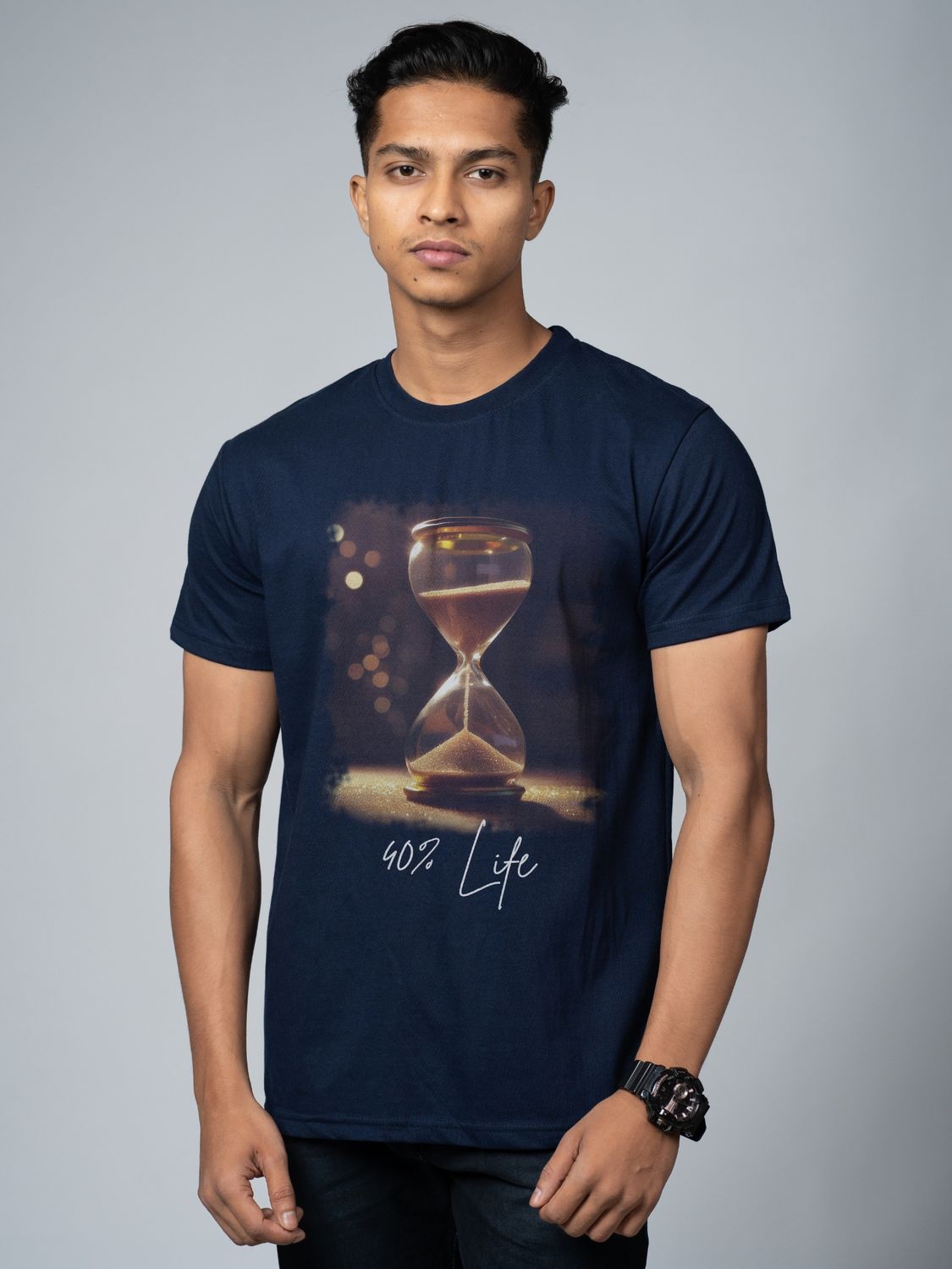 Roads to India® Men's Pure Cotton Casual T-Shirt – Life Percentage Hour Glass Graphic Tee | Unisex Fit (Regular & Oversized) | 180/220 GSM | Half Sleeve, Round Neck | S–5XL | Black, Navy Blue