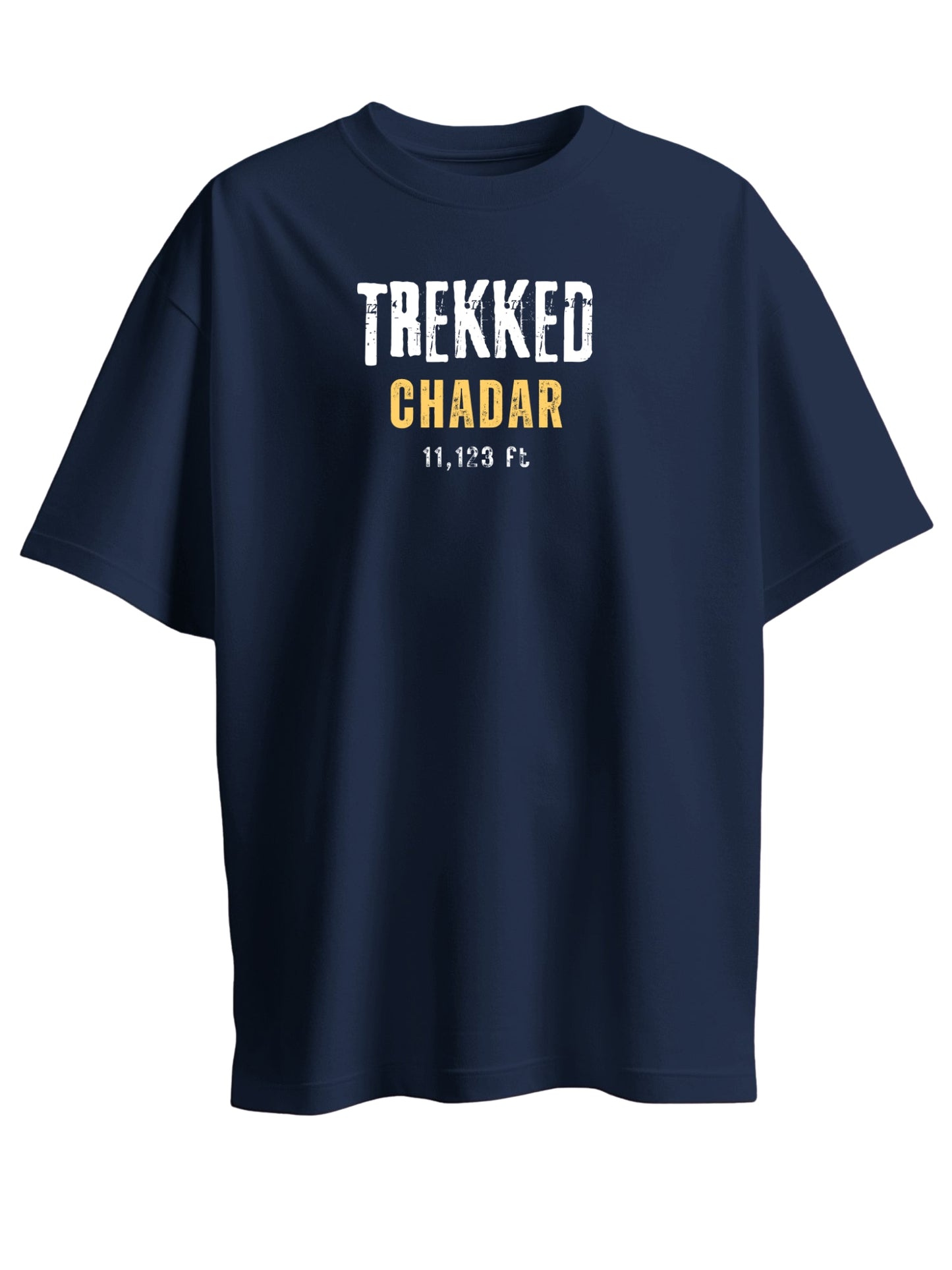Roads to India® Men's Cotton Trekking T-Shirt – Trekked Chadar Graphic Tee | Unisex Fit (Regular & Oversized) | 180/220 GSM | Half Sleeve, Round Neck | S–5XL | Black, Navy Blue
