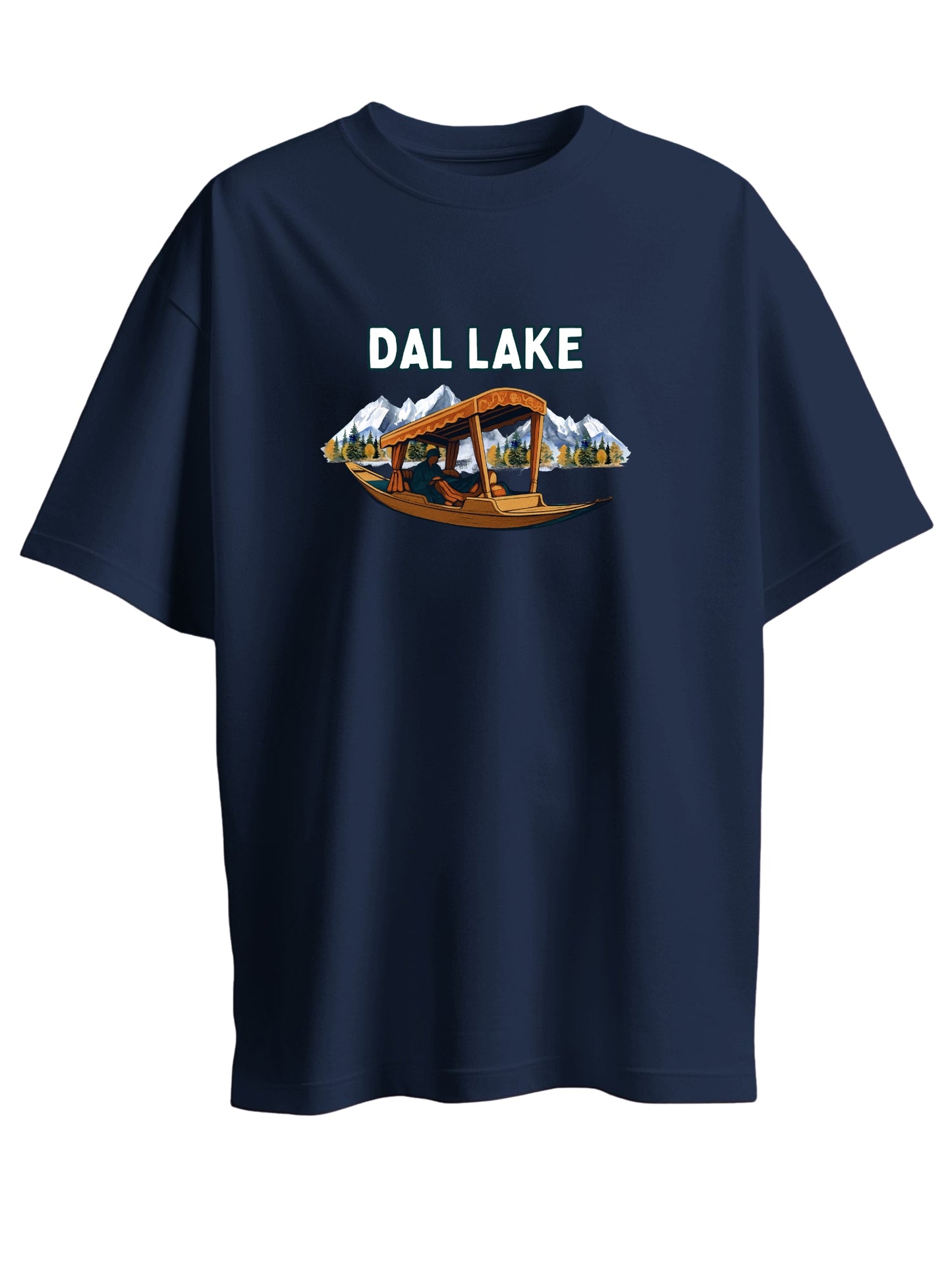 Roads to India® Pure Cotton Regular, Oversized Travel t-shirt for Men - Dal Lake - Unisex Round Neck Printed Casual fit Drop Shoulder 180-220 GSM | S - 5XL | Black, Blue, White
