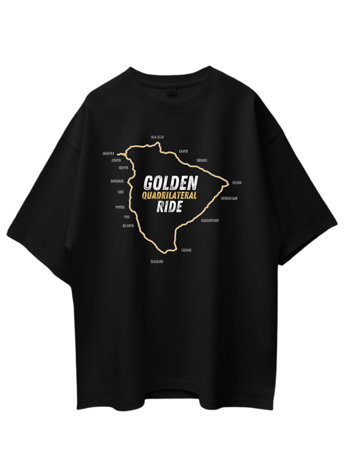 Roads to India® Men’s Travel T-Shirt – 100% Cotton Golden Quadrilateral Ride Graphic Tee | Unisex Regular & Oversized Fit| 180/220 GSM | Half Sleeve | S–5XL | Black, Navy Blue, Red, Olive Green