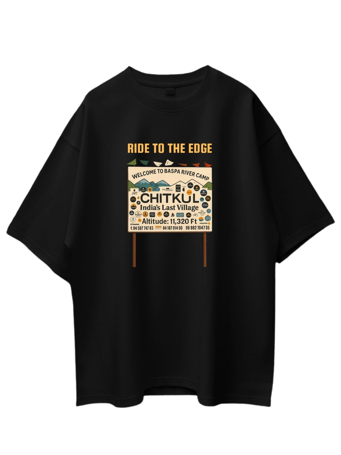 Roads to India® Pure Cotton Regular, Oversized Travel t-shirt for Men - Chitkul Ride - Unisex Round Neck Printed Casual fit Drop Shoulder 180-220 GSM | S - 5XL | Black