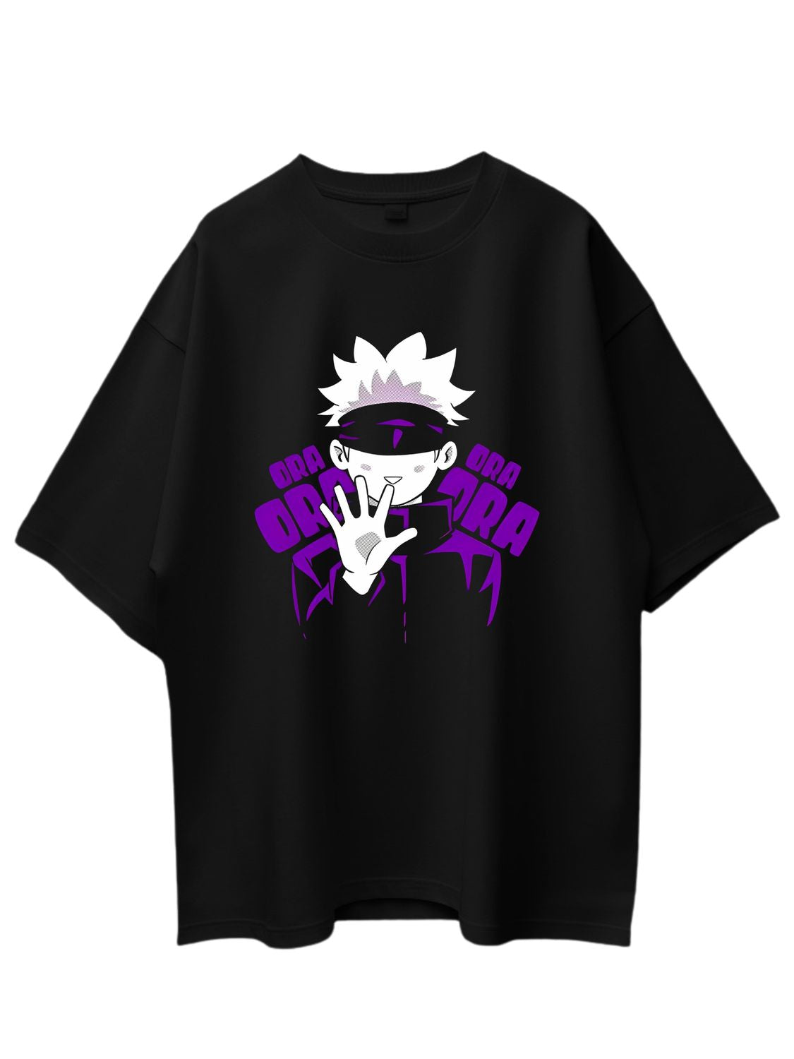 Roads to India® Men's Pure Cotton Casual T-Shirt – Ora Ora Gojo Satoru Anime Graphic Tee | Unisex Fit (Regular & Oversized) | 180/220 GSM | Half Sleeve, Round Neck | S–5XL | Black