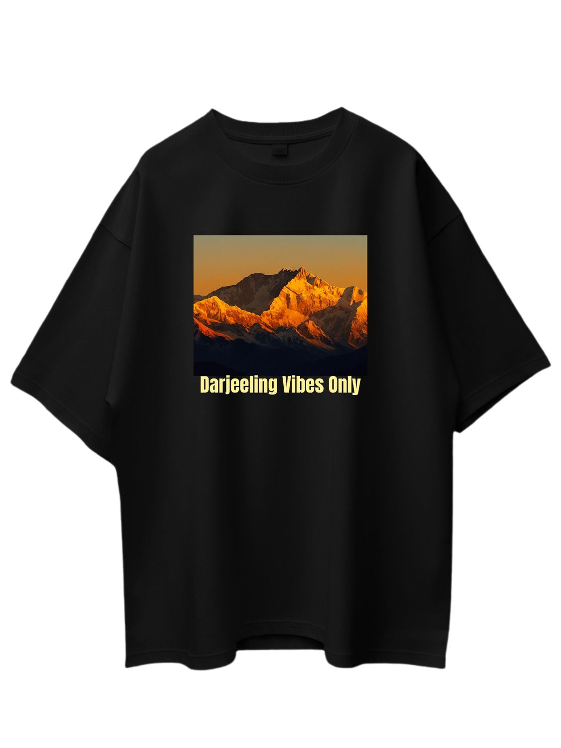 Roads to India® Pure Cotton Regular, Oversized Travel t-shirt for Men - Darjeeling - Unisex Round Neck Printed Casual fit Drop Shoulder 180-220 GSM | S - 5XL | Black
