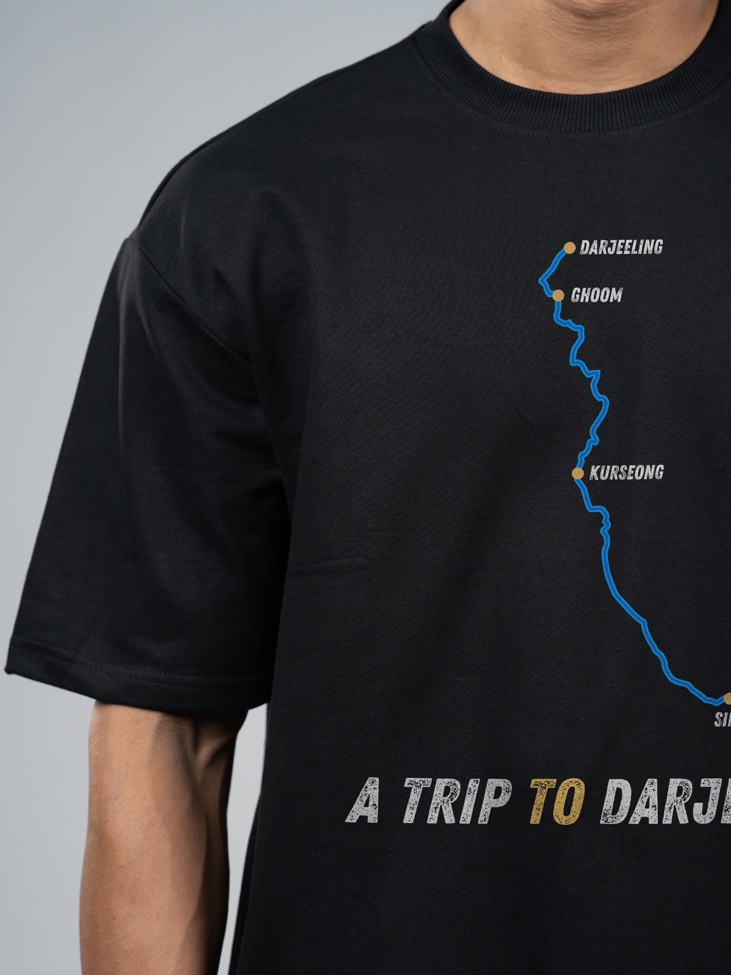Roads to India® Men's Pure Cotton Travel T-Shirt – Siliguri to Darjeeling Graphic Tee | Unisex Fit (Regular & Oversized) | 180/220 GSM | Half Sleeve, Round Neck | S–5XL | Black, Navy Blue, Olive