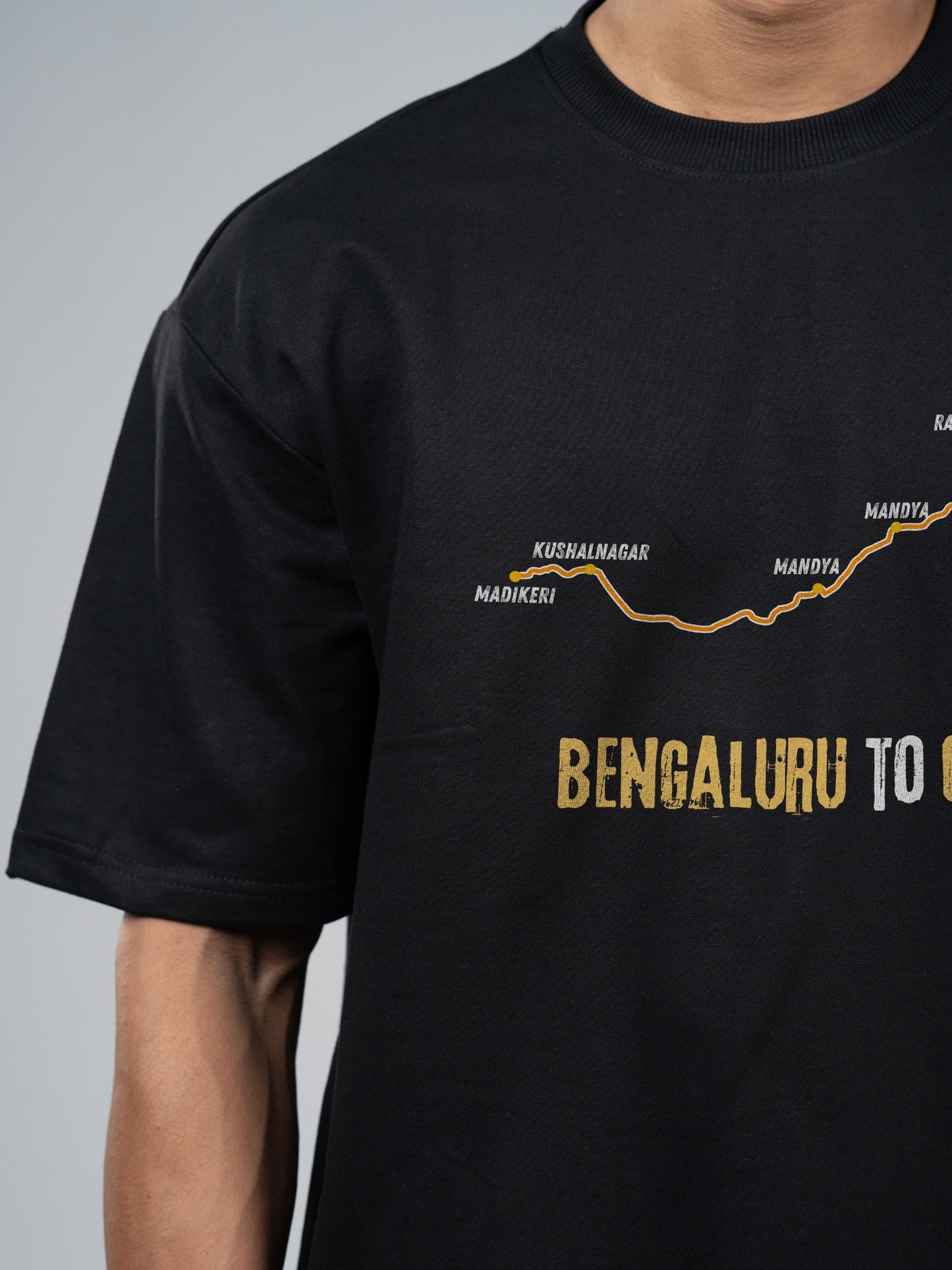 Roads to India® Men's Pure Cotton Travel T-Shirt – Bengaluru to Coorg Graphic Tee | Unisex Fit (Regular & Oversized) | 180/220 GSM | Half Sleeve, Round Neck | S–5XL | Black, Navy Blue