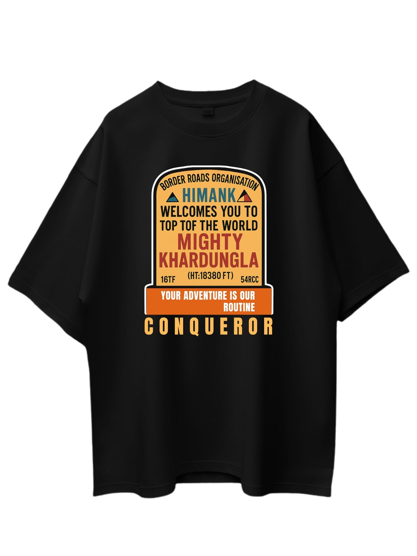 Roads to India® Men's Pure Cotton Trekking T-Shirt – Khardung La Graphic Tee | Unisex Fit (Regular & Oversized) | 180/220 GSM | Half Sleeve, Round Neck | S–5XL | Black, Navy Blue