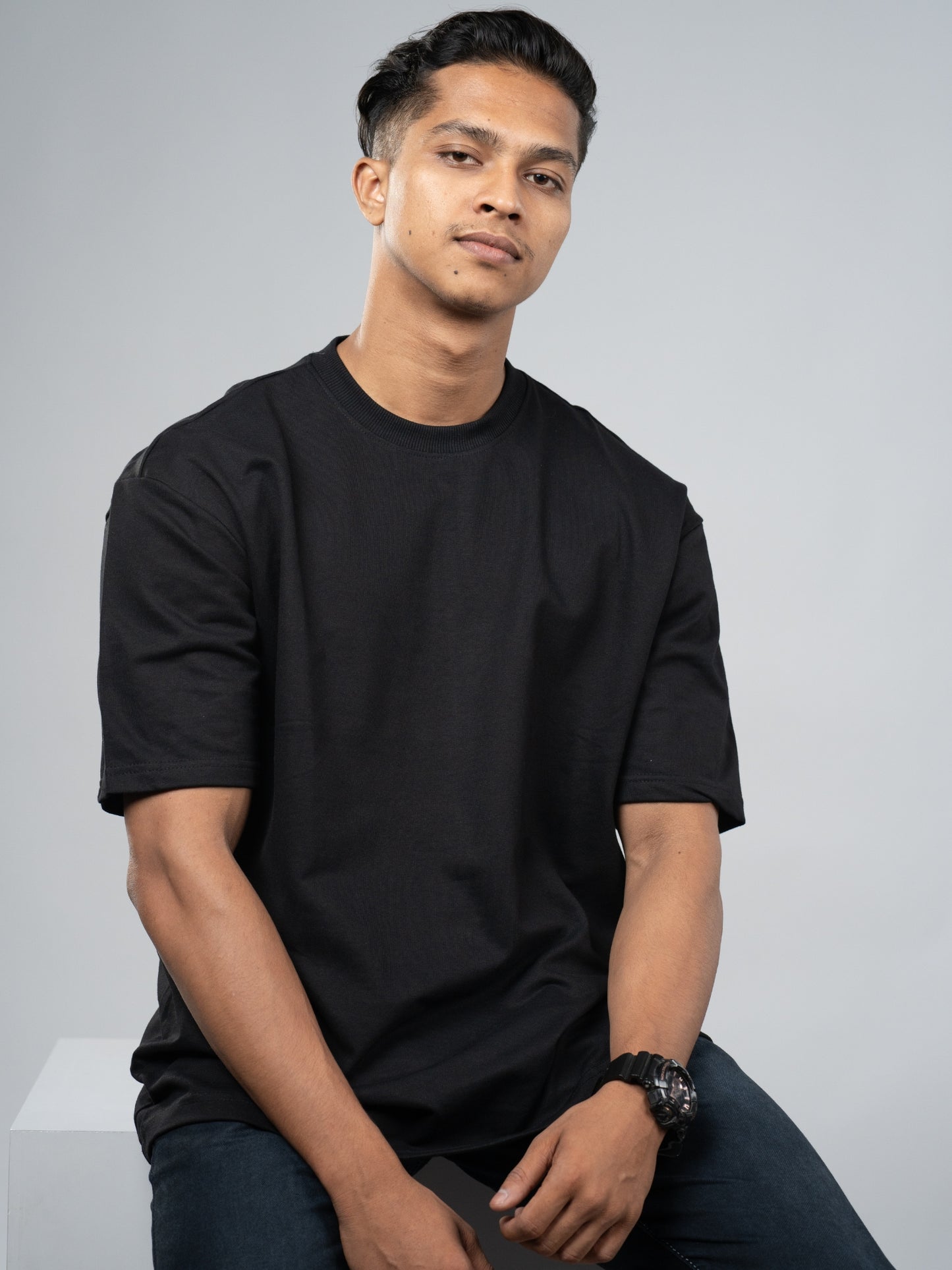 Roads to India® Men's Cotton Casual T-Shirt – Premium Plain Tee | Unisex Fit (Oversized) | 220 GSM | Half Sleeve, Round Neck | S–5XL | Black, Navy Blue, White