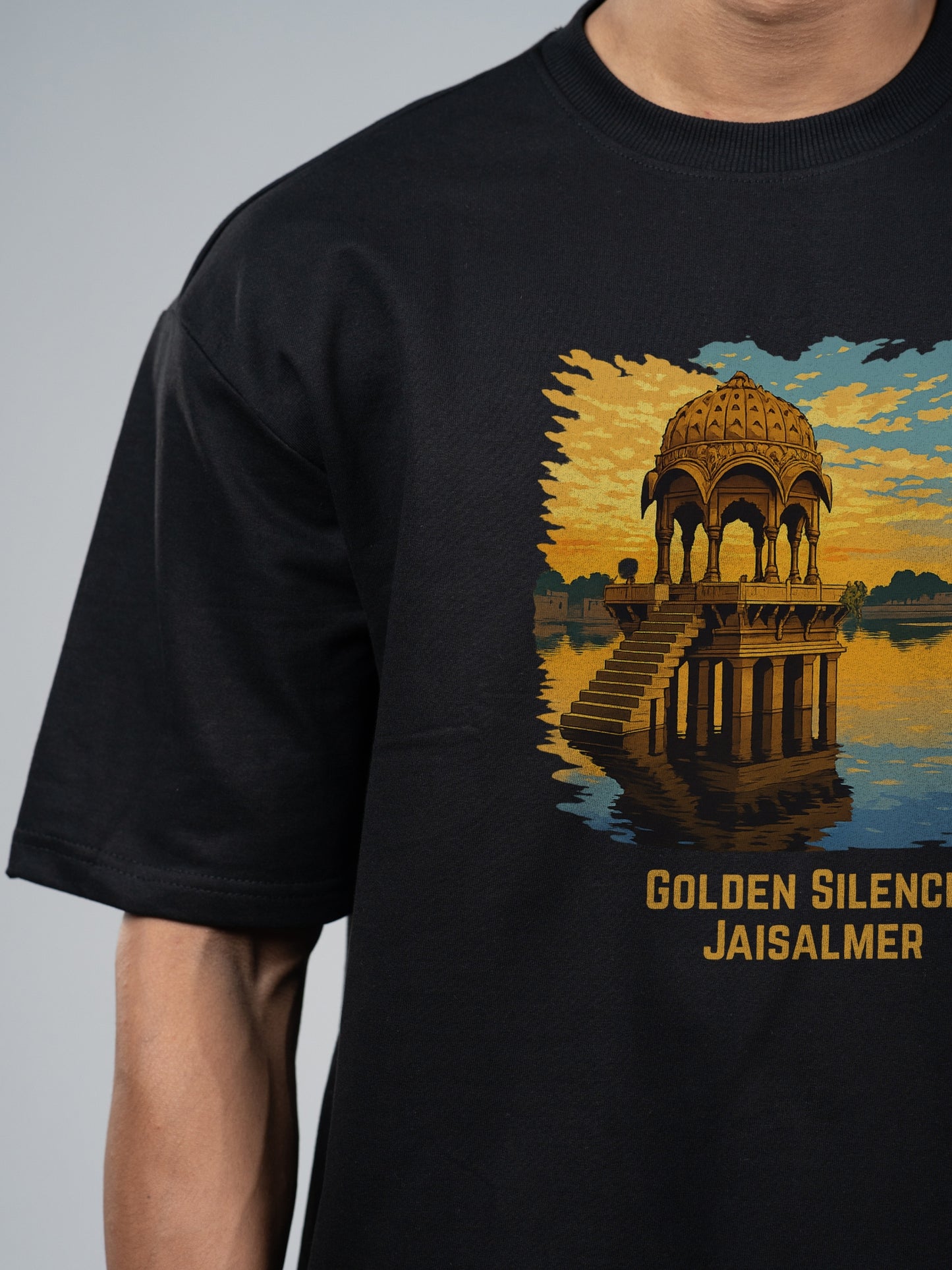 Roads to India® Pure Cotton Regular, Oversized Travel t-shirt for Men - Jaisalmer Rajasthan - Unisex Round Neck Printed Casual fit Drop Shoulder 180-220 GSM | S - 5XL | Black