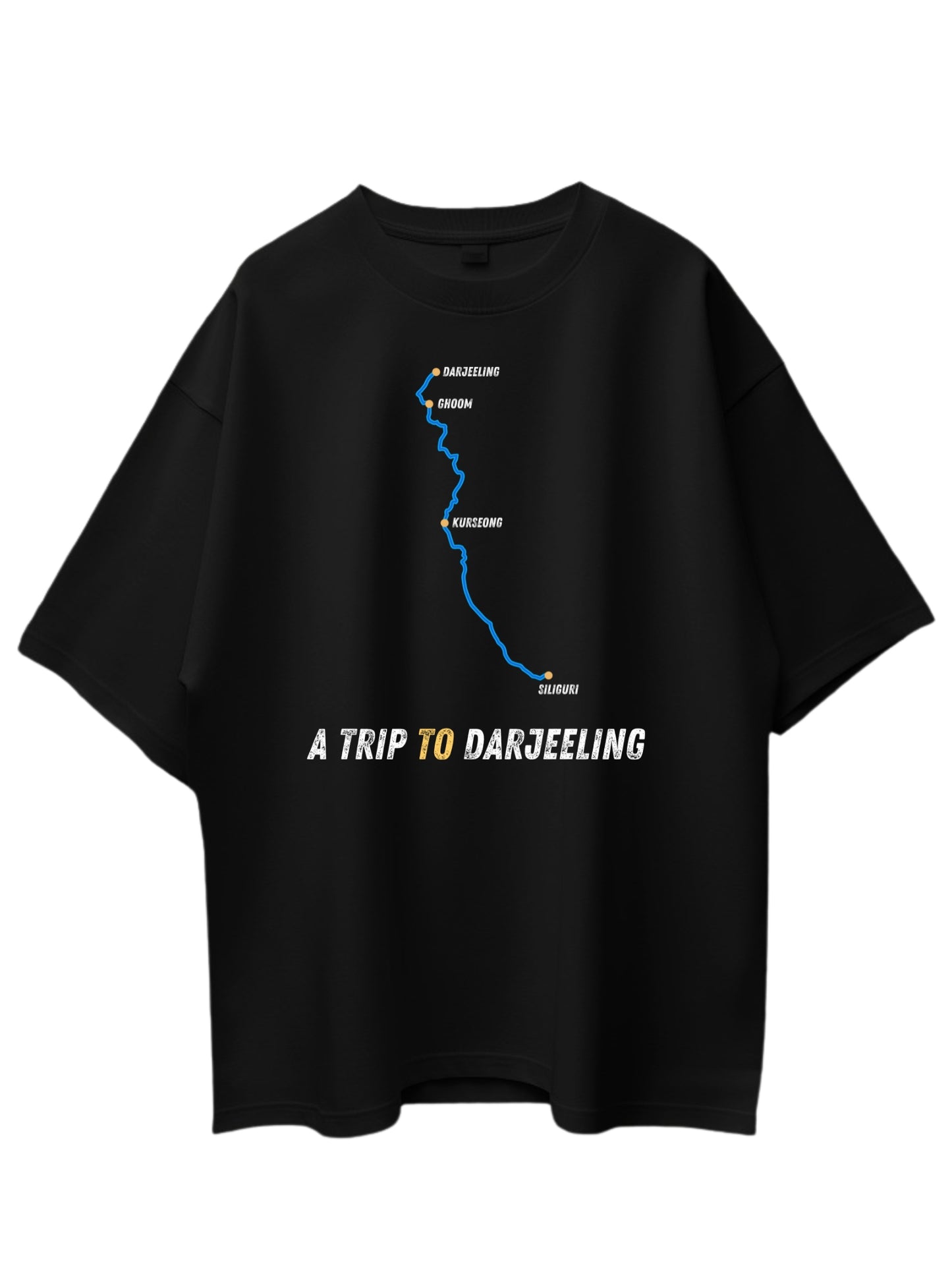 Roads to India® Men's Pure Cotton Travel T-Shirt – Siliguri to Darjeeling Graphic Tee | Unisex Fit (Regular & Oversized) | 180/220 GSM | Half Sleeve, Round Neck | S–5XL | Black, Navy Blue, Olive