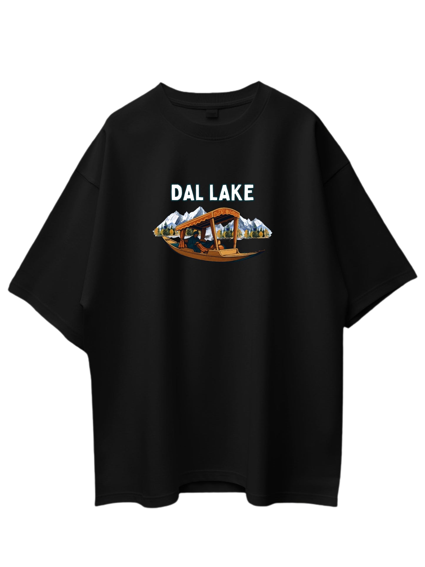 Roads to India® Pure Cotton Regular, Oversized Travel t-shirt for Men - Dal Lake - Unisex Round Neck Printed Casual fit Drop Shoulder 180-220 GSM | S - 5XL | Black, Blue, White
