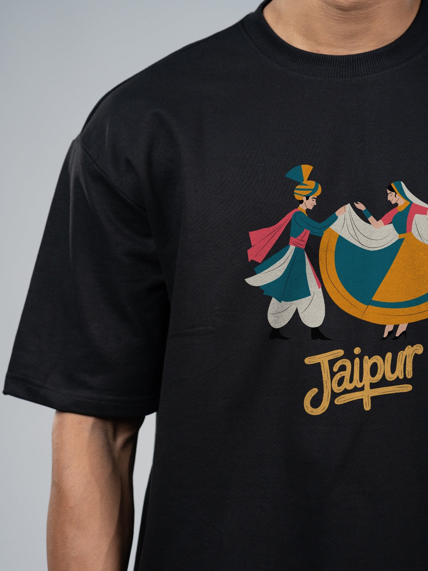 Roads to India® Pure Cotton Regular, Oversized Travel t-shirt for Men - Explore Jaipur Rajasthan - Unisex Round Neck Printed Casual fit Drop Shoulder 180-220 GSM | S - 5XL | Black