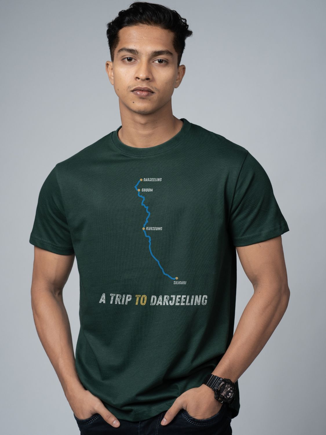 Roads to India® Men's Pure Cotton Travel T-Shirt – Siliguri to Darjeeling Graphic Tee | Unisex Fit (Regular & Oversized) | 180/220 GSM | Half Sleeve, Round Neck | S–5XL | Black, Navy Blue, Olive